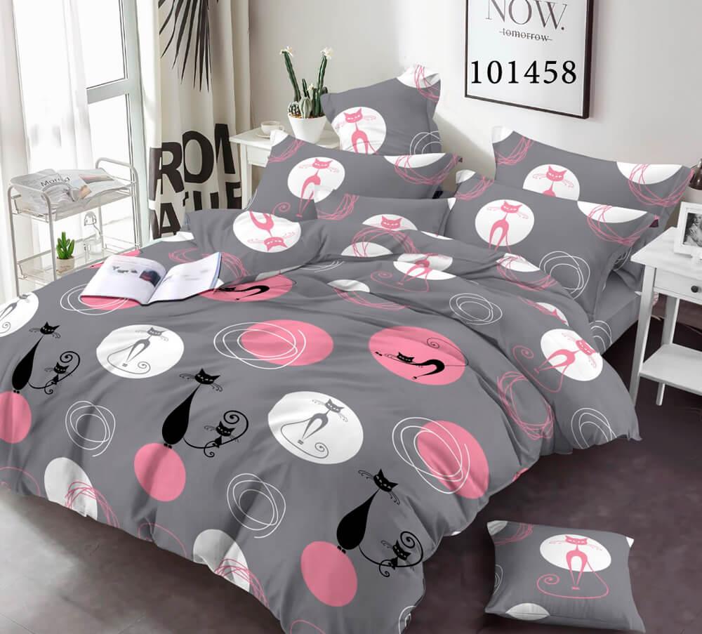 постельное белье серо-розовое с черными котами