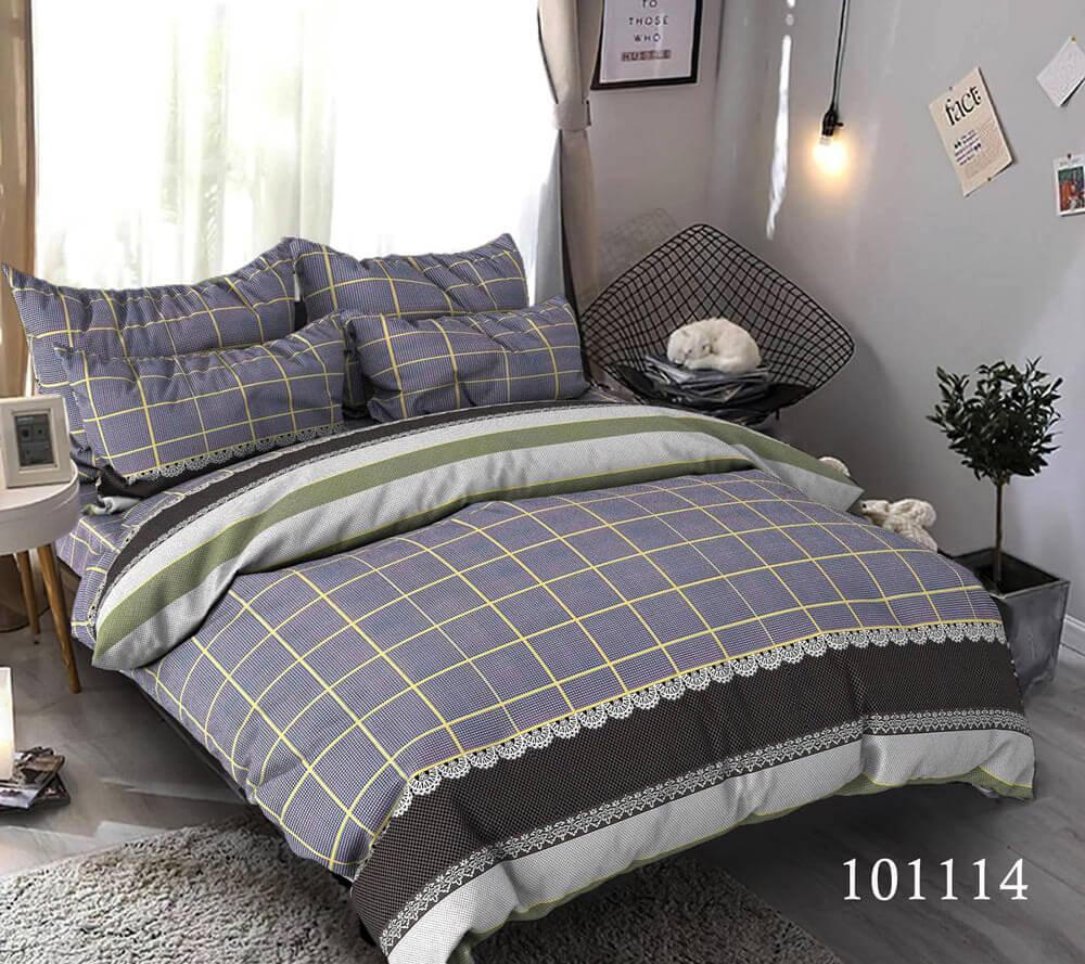 серое постельное белье бязь в клетку и с кружевами в стиле прованс