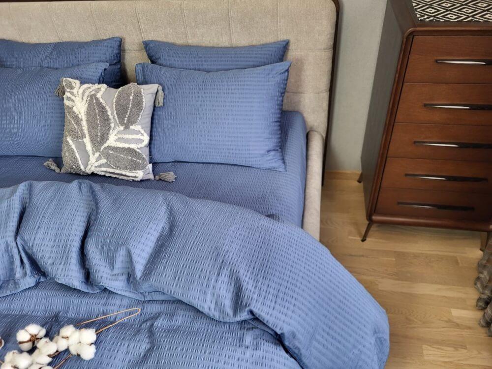 постельное белье сатин гофре жатка голубого цвета фото 1