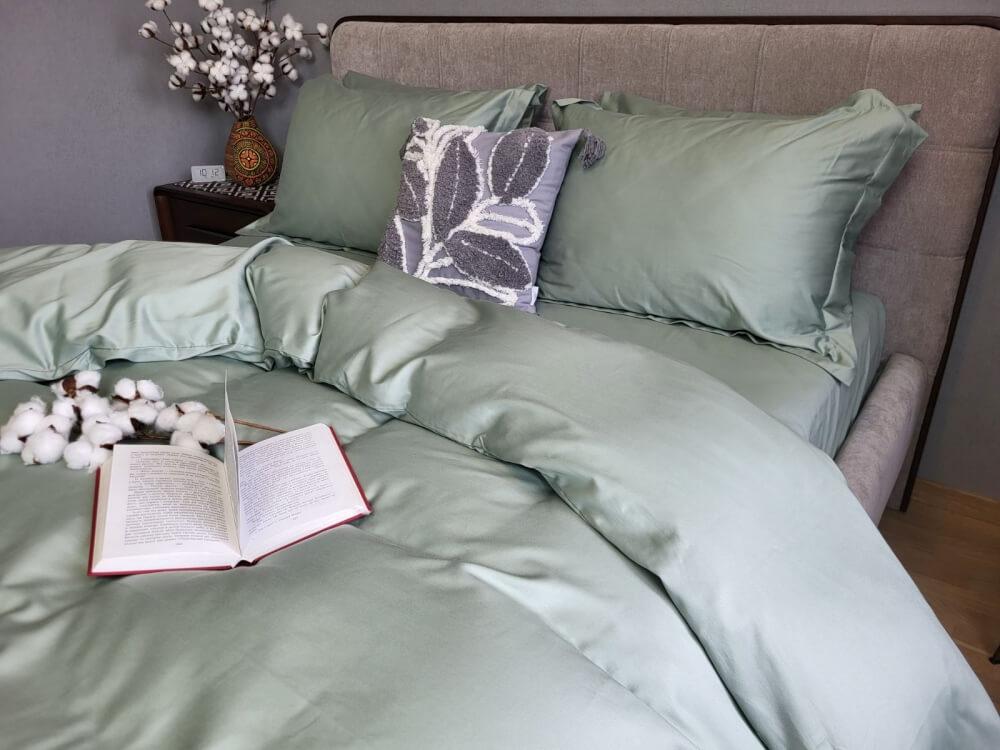 однотонное мятное постельное белье сатин фото 1