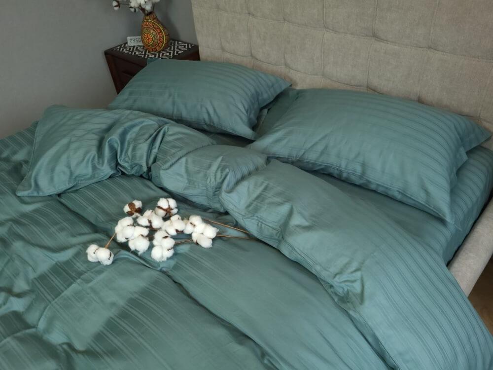 постельное белье мульти страйп сатин цвета морская волна фото 1