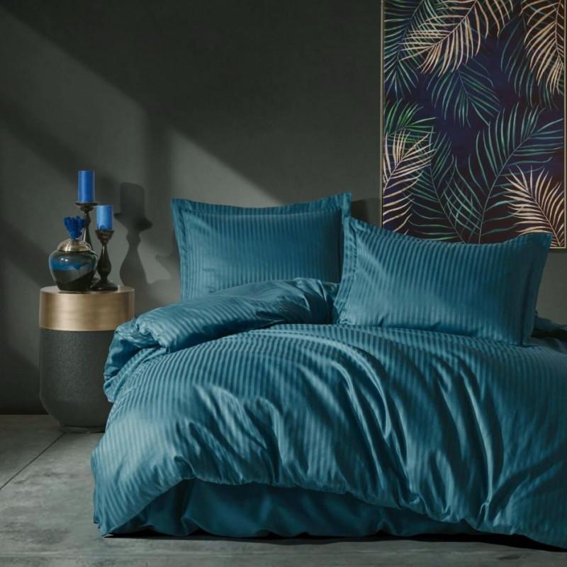постельное белье страйп сатин глубокого изумрудного цвета фото 1