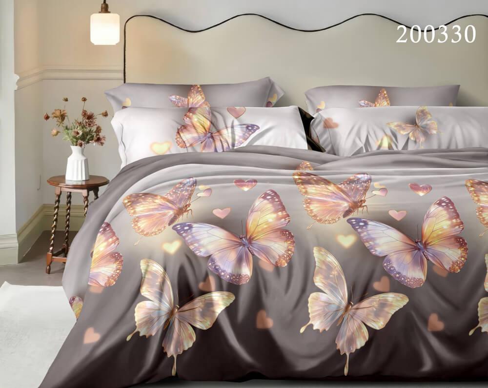 постельное белье ранфорс серого цвета с перламутровыми бабочками