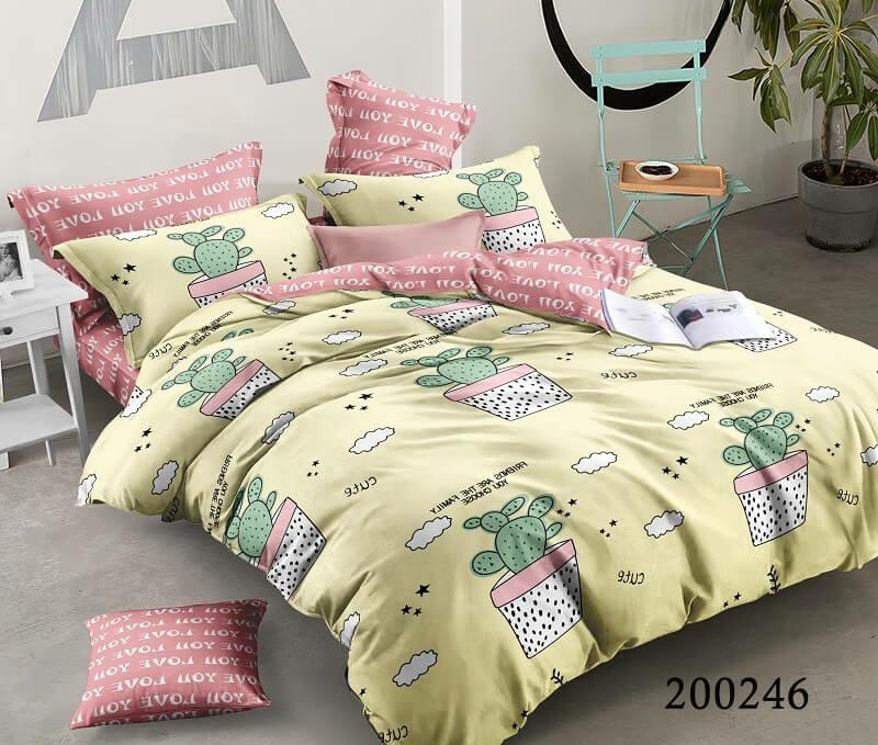 желто-розовое постельное белье ранфорс с кактусами
