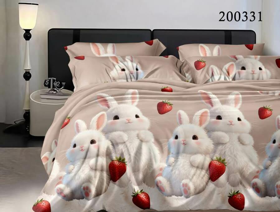 постельное белье ранфорс с милыми белыми зайчиками