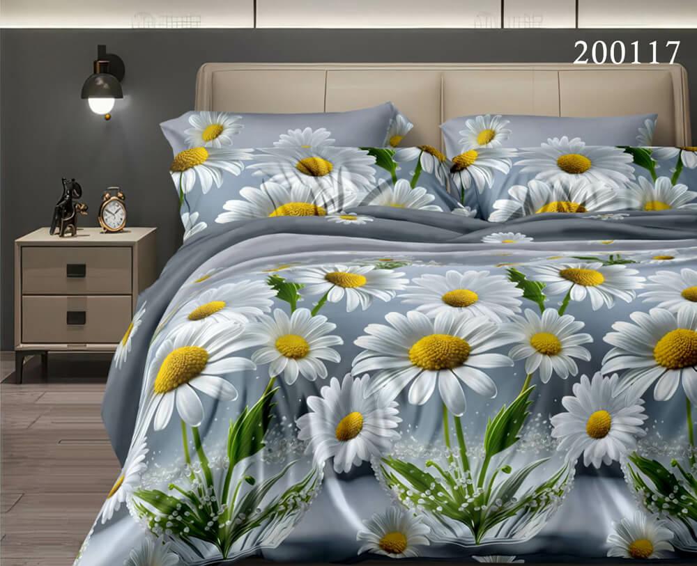 постельное белье ранфорс серого цвета с белыми ромашками