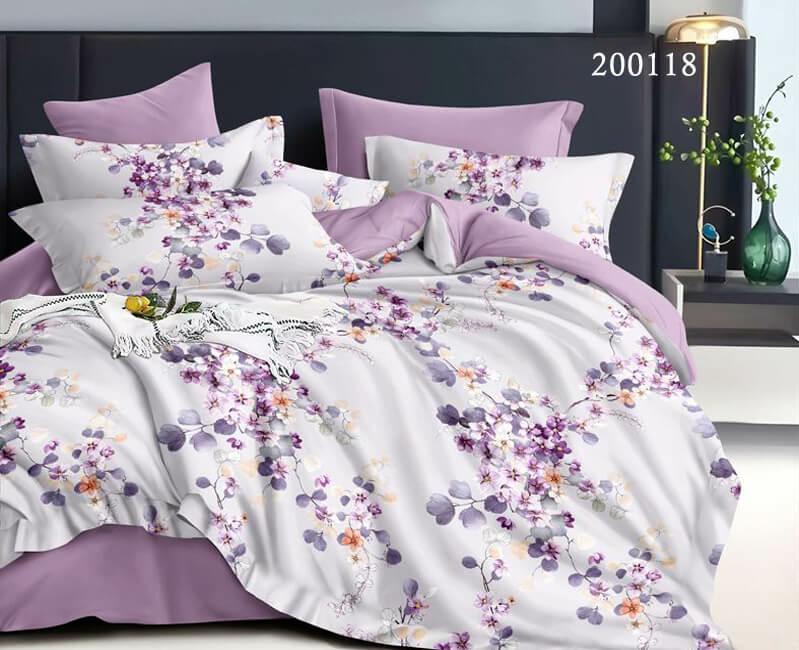 постельное белье ранфорс с фиолетовыми листиками