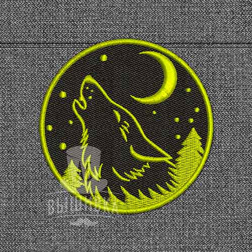 Дизайн машинной вышивки нашивки Волк воющий на луну 3