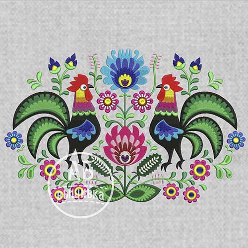 Дизайн машинной вышивки Польские петухи