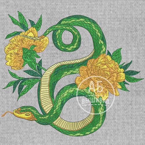 Дизайн машинной вышивки Змея в цветах