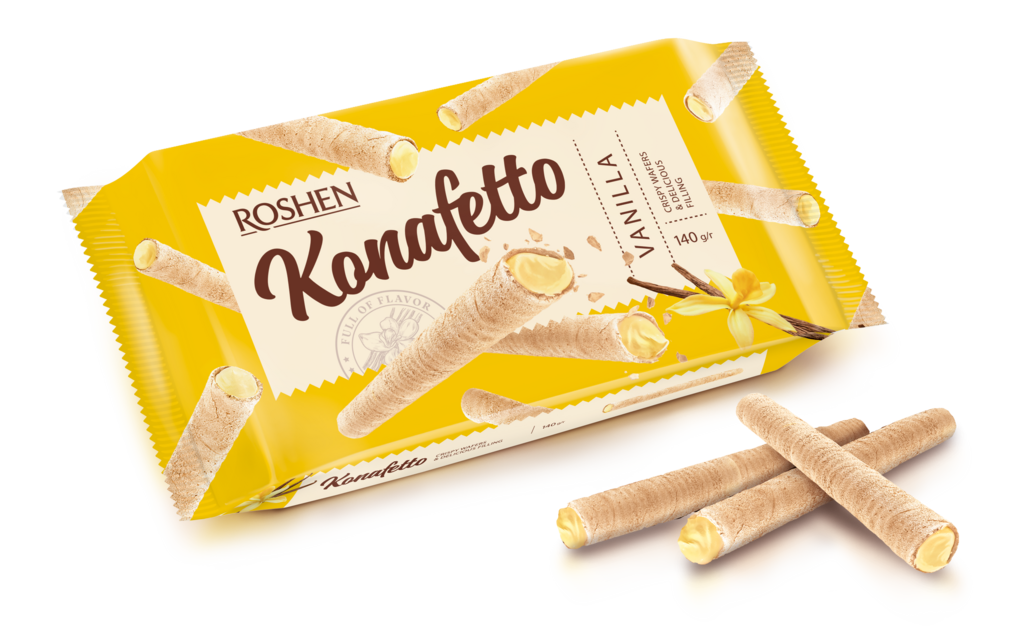 TRUBUSOARE ROSHEN de vafe Konafetto cu umplutura de vanilie 140g / 15  buc