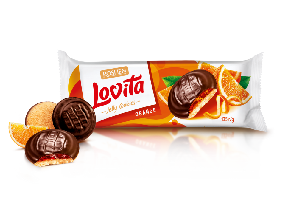 BISCUITI ROSHEN Lovita JELEU cu umplutura cu gust de portocala 135g / 21 buc