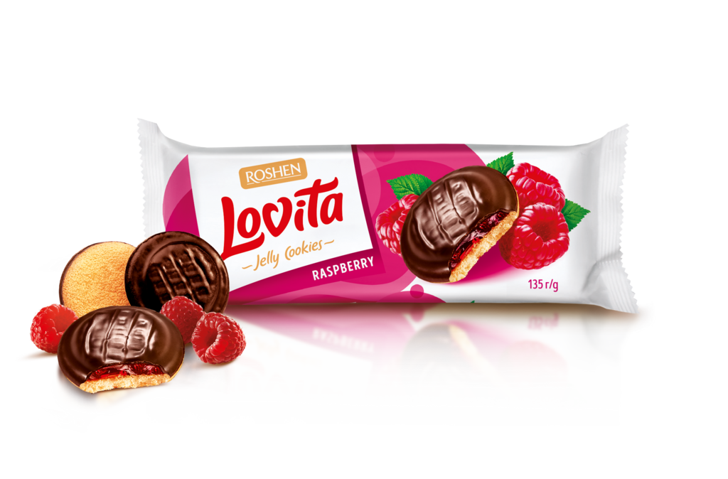 BISCUITI ROSHEN Lovita JELEU cu umplutura de jeleu cu gust de zmeura  135g / 21 buc