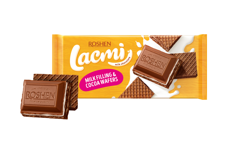 CIOCOLATA ROSHEN Lacmi lapte  cu umplutura de ciocolata si vafe 90g / 18buc
