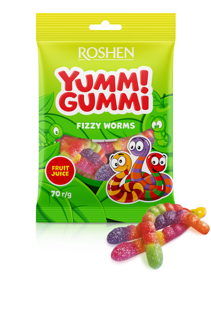 BOMBOANE DE JELEU Yummi Gummi Fizzy Worms 70g / 22 buc