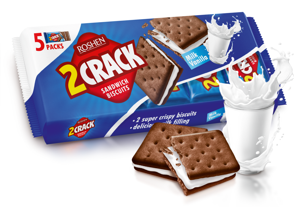 BISCUITI ROSHEN 2 CRACK  cu umplutura de lapte-vanilie 190g / 26 buc