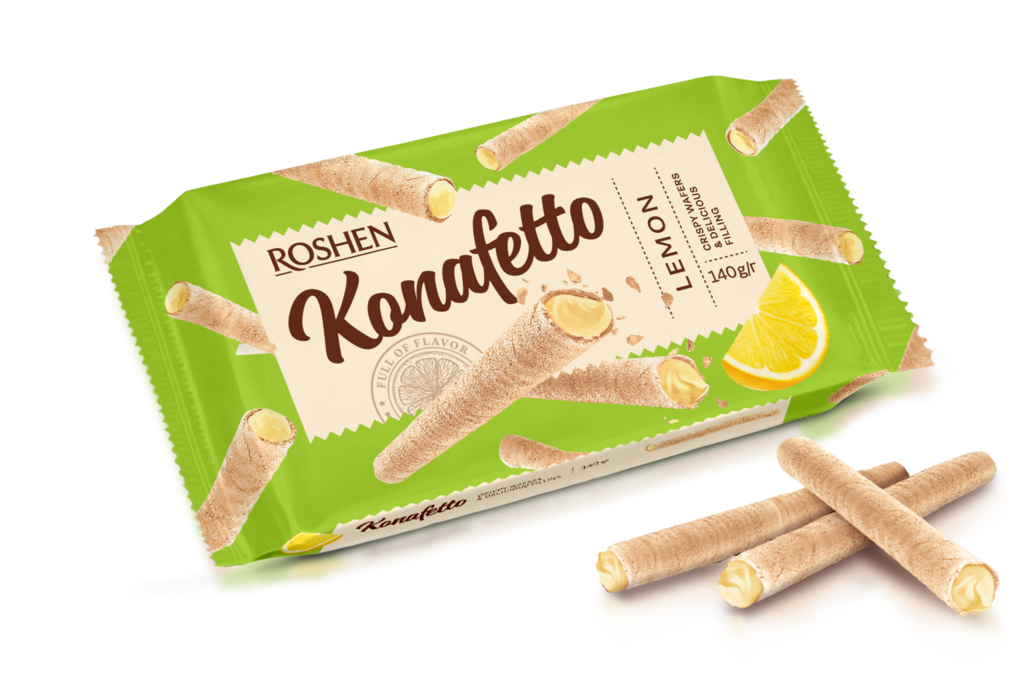 TRUBUSOARE ROSHEN de vafe Konafetto cu umplutura de lamaie 140g / 15  buc