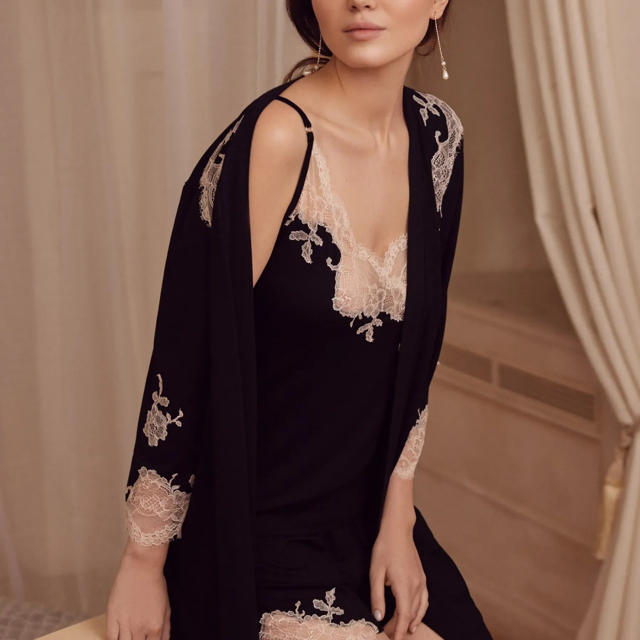 Халат з бамбуку чорний 03161O/1  Effetto Італія