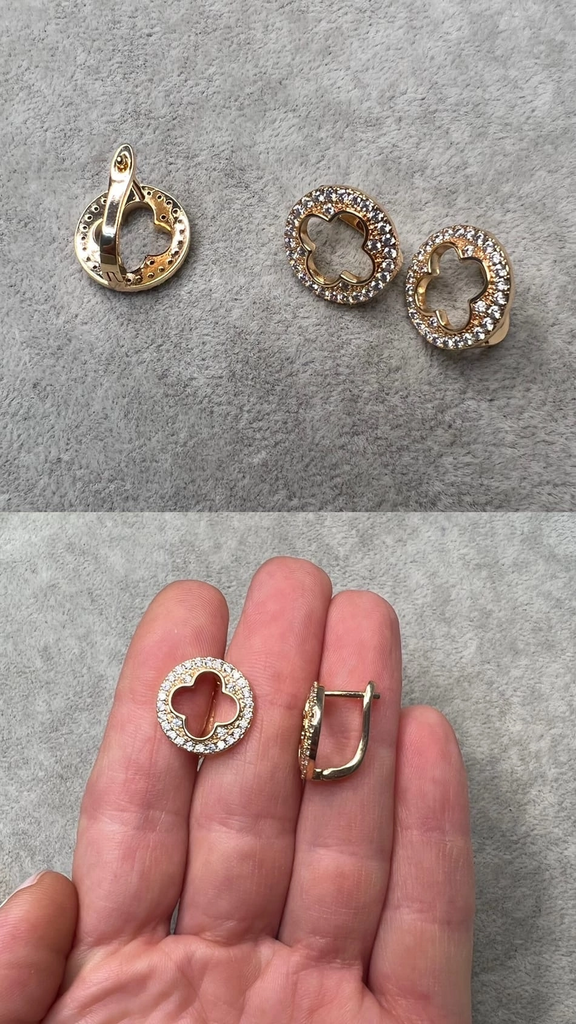 Серьги с позолотой и фианитами