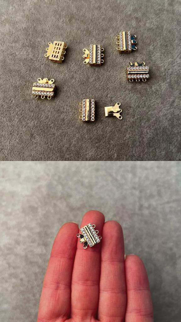 Застежка трехрядная с позолотой и фианитами