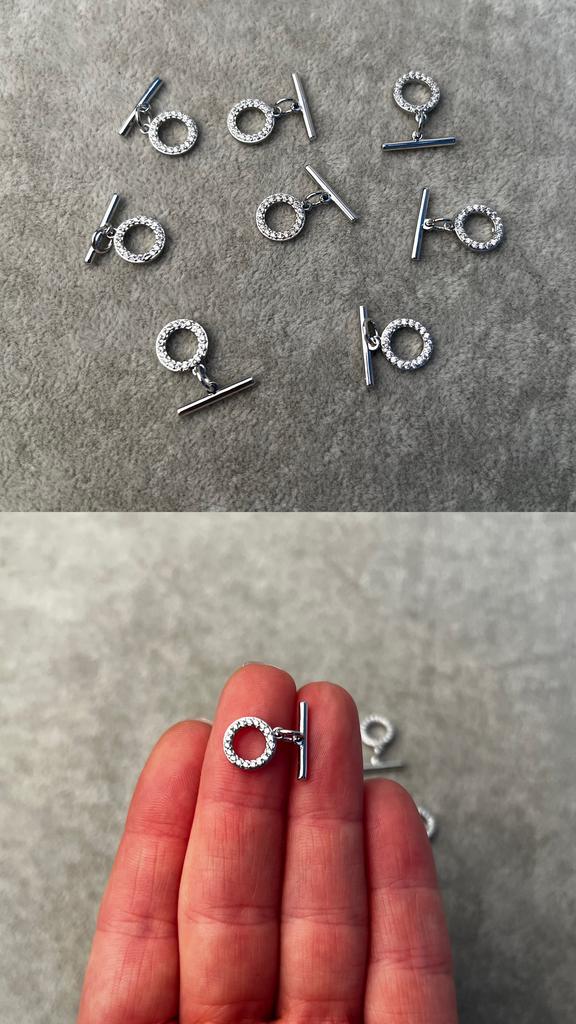 Тогл родий с фианитами 10 мм