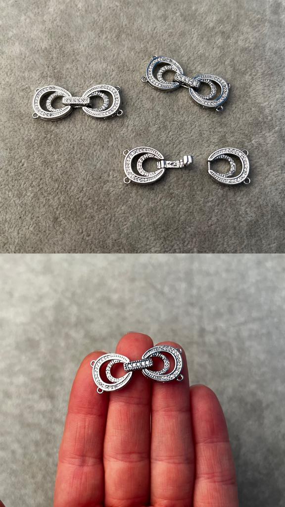 Застежка двухрядная родий с фианитами