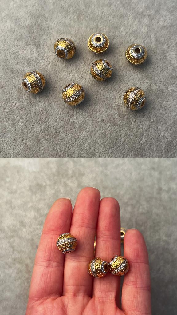 Бусина с позолотой и родиевым покрытием с фианитами 11 мм