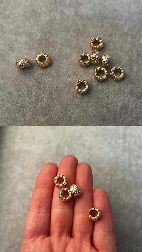 Бусины с позолотой и фианитами 9 х 5 мм