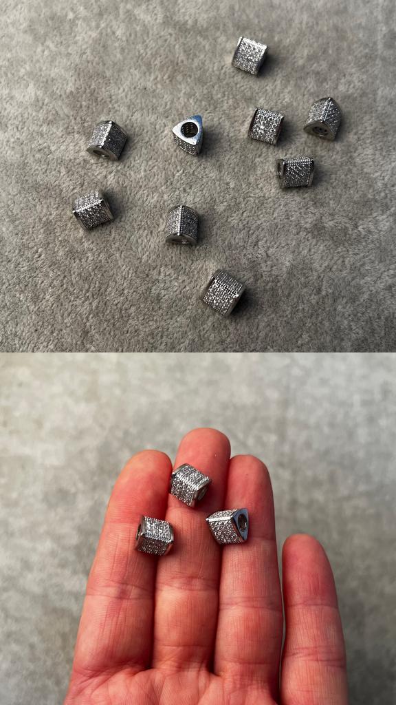 Бусины родий с фианитами 8 х 8 мм