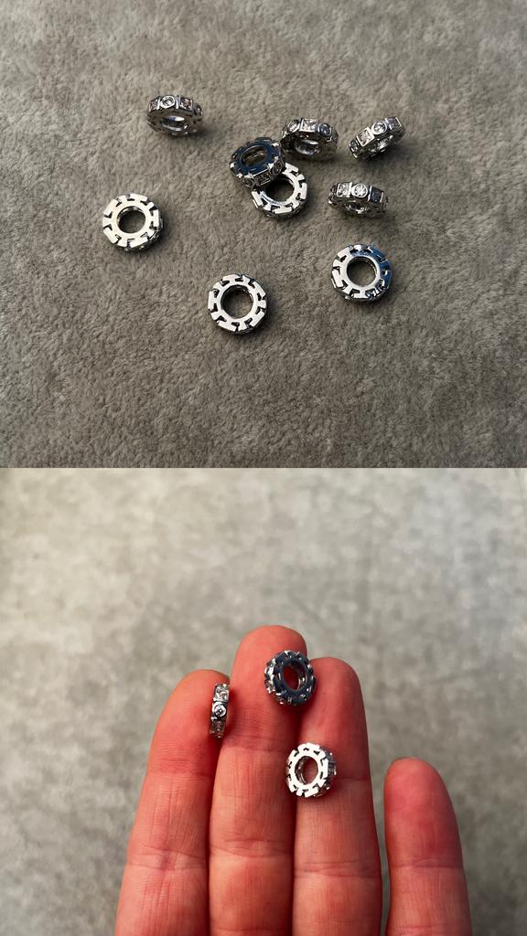 Бусины родий с фианитами 10 х 2.5 мм