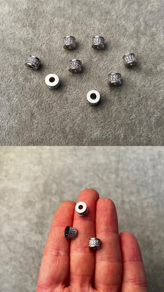 Бусины родий с фианитами 6 х 5 мм