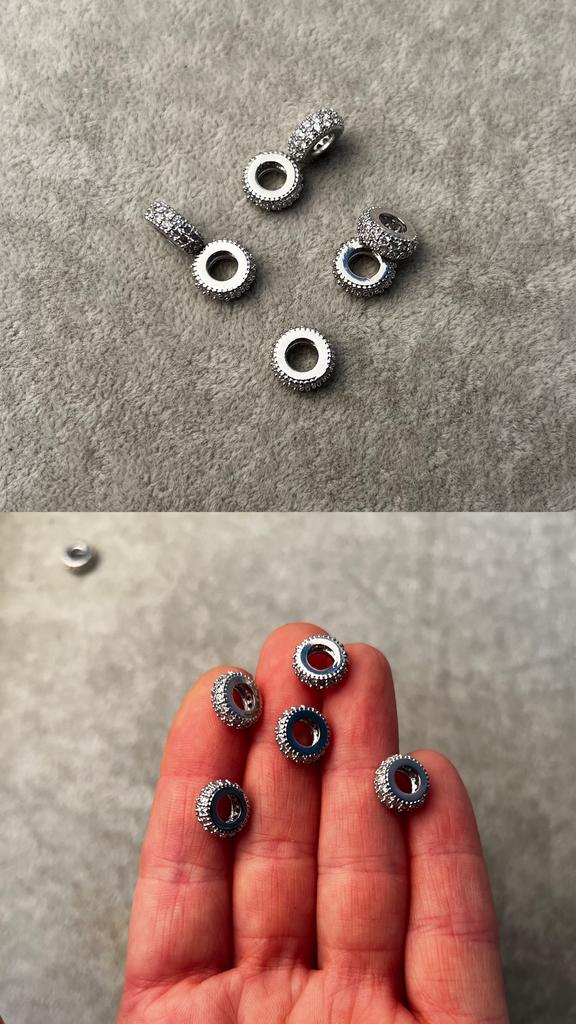 Бусины родий с фианитами 10 х 3 мм