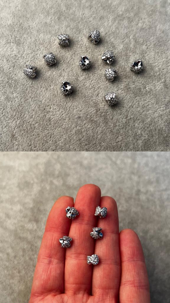 Бусины родий с фианитами 6 х 5 мм