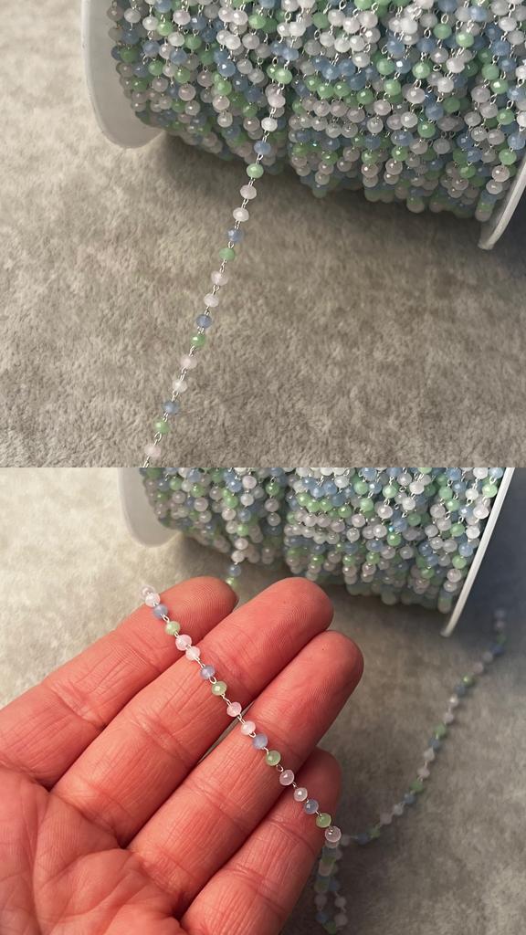 Цепь родий с цветным хрусталем 2.5 мм