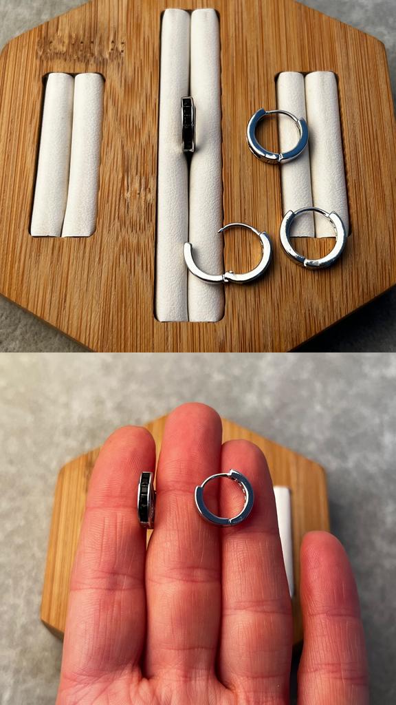 Швензы Конго родий с черными фианитами 13 мм