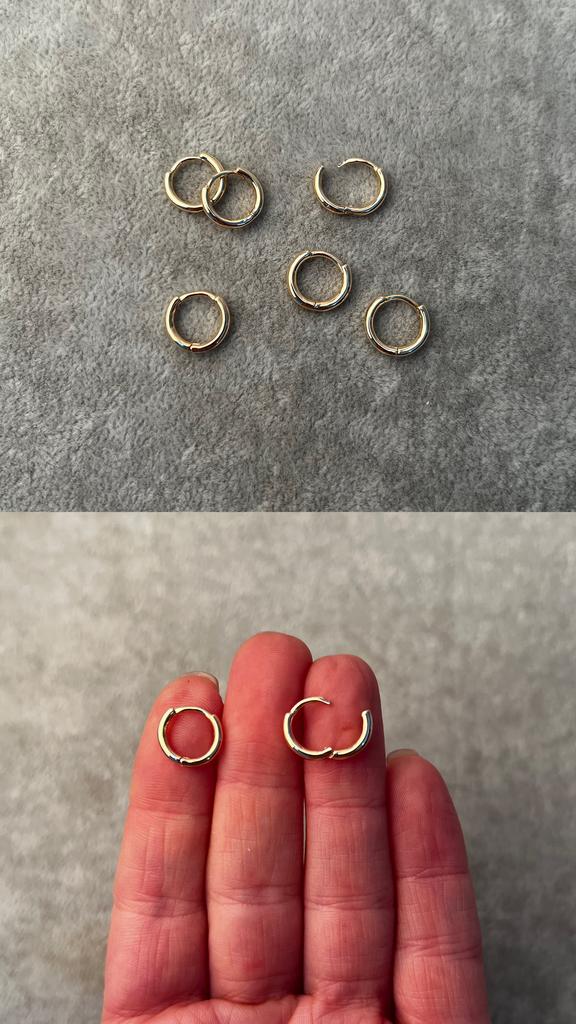 Серьги маленькие на мочку с позолотой 10 х 2 мм