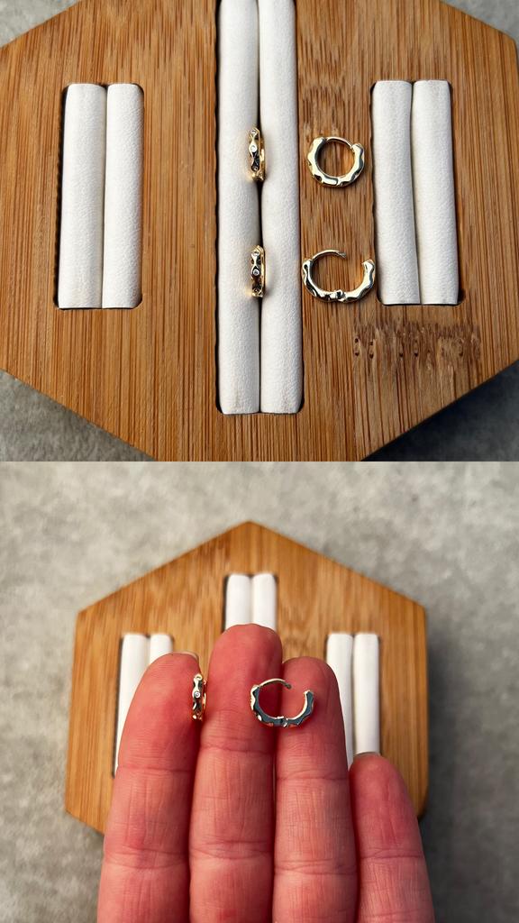 Серьги маленькие на мочку с позолотой и фианитами 10 х 2 мм