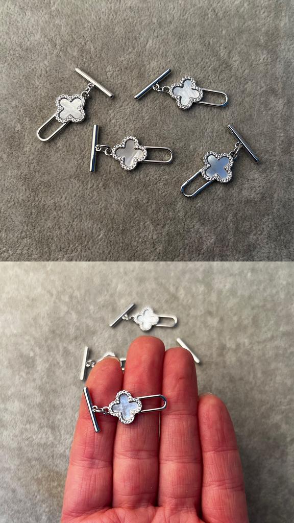 Тогл родий с перламутром и фианитами 24 х 12 мм