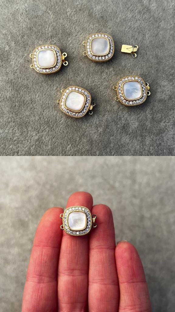 Застежка 2 - х рядная с позолотой и перламутром 15 х 18 мм