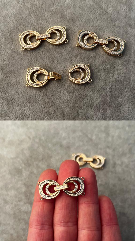 Застежка двухрядная с позолотой и фианитами 33 х 13 мм