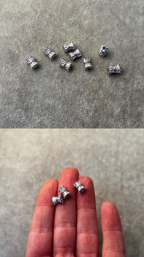 Бусины родий с фианитами 8 х 6 мм