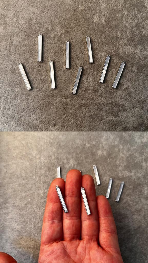 Подвеска родий с перламутром 21 х 3.8 мм