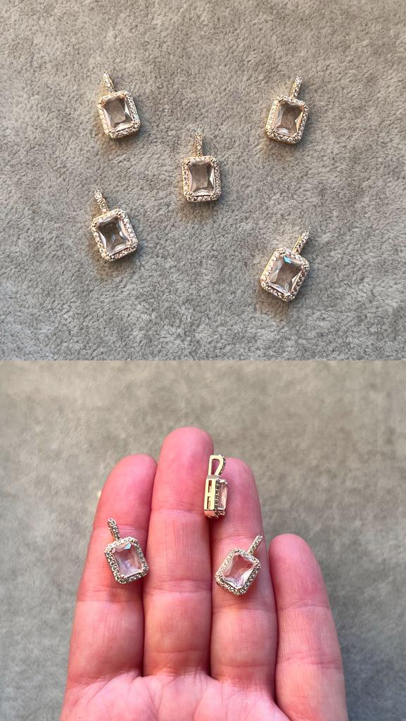 Подвеска с позолотой и фианитами прозрачная 9 х 16 мм