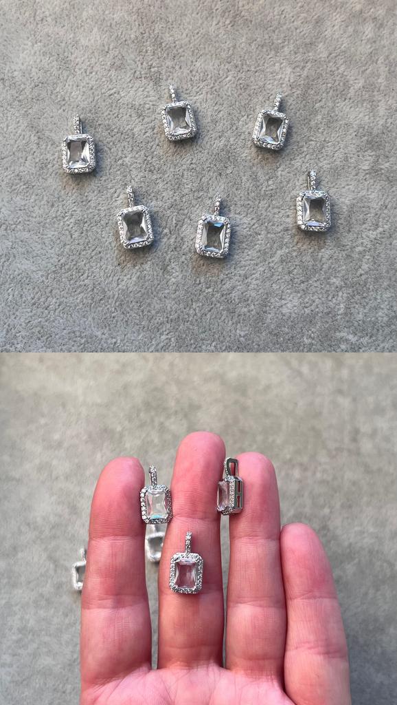 Подвеска родий с фианитами прозрачная 9 х 16 мм