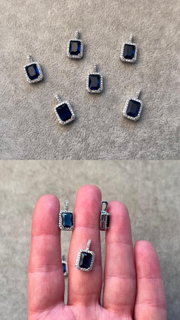 Подвеска родий с фианитами синяя 9 х 16 мм