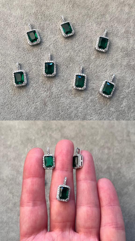 Подвеска родий с фианитами зеленая 9 х 16 мм