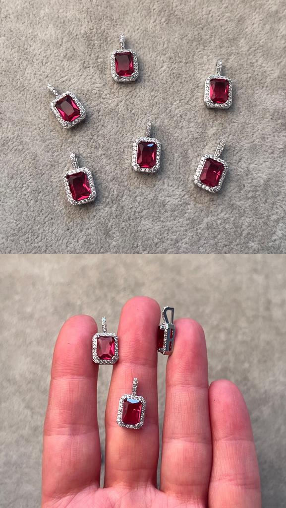 Подвеска родий с фианитами малиновая 9 х 16 мм