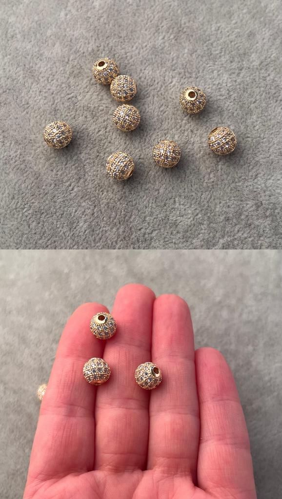 Бусины с позолотой и фианитами 8 мм