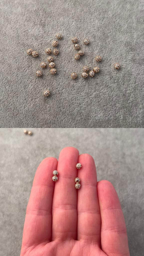 Бусины с позолотой и фианитами 4 мм