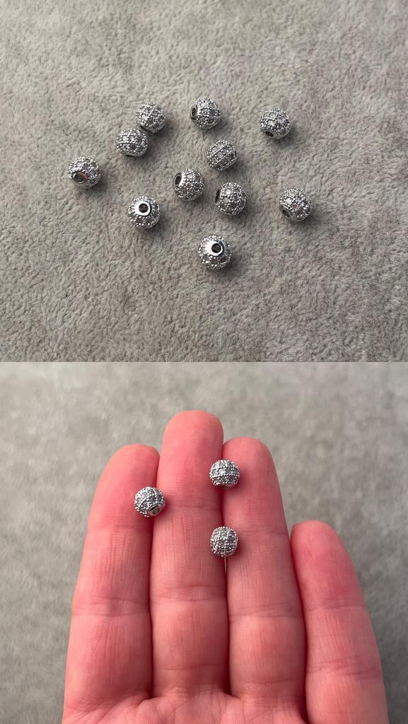 Бусины родий с фианитами 6 мм